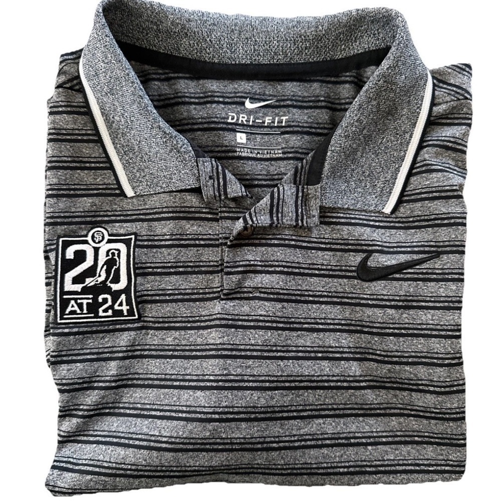 Nike Dri Fit San Francisco Giants MLB 20 at 24 Polo Shirt Mens Large Gray Stripe - Picture 1 of 8